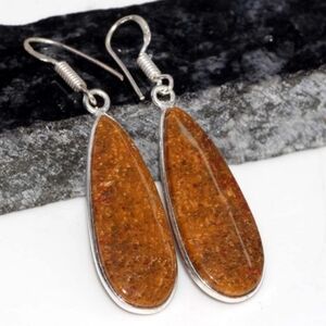 Sunstone Gemstone 925 Sterling Silver Handmade Dangle Earrings